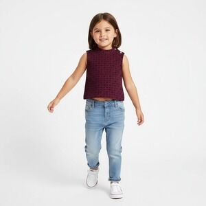 Janie And Jack Kids Cropped Top 12-18M Cherry Floral Jacquard Mock Neck Playful